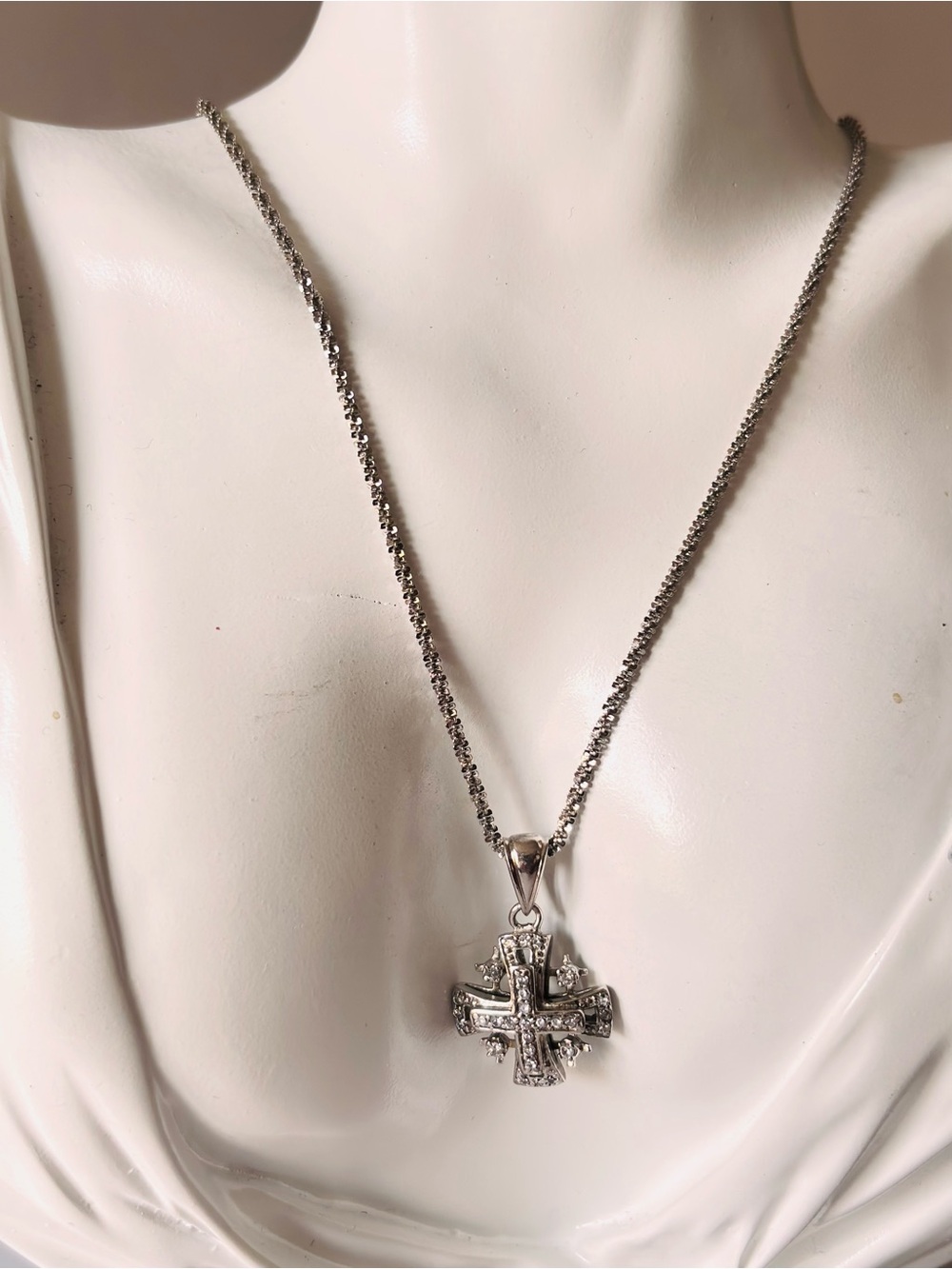 Jerusalem Cross Pendant (silver 925), Zircons chain 925s Italy